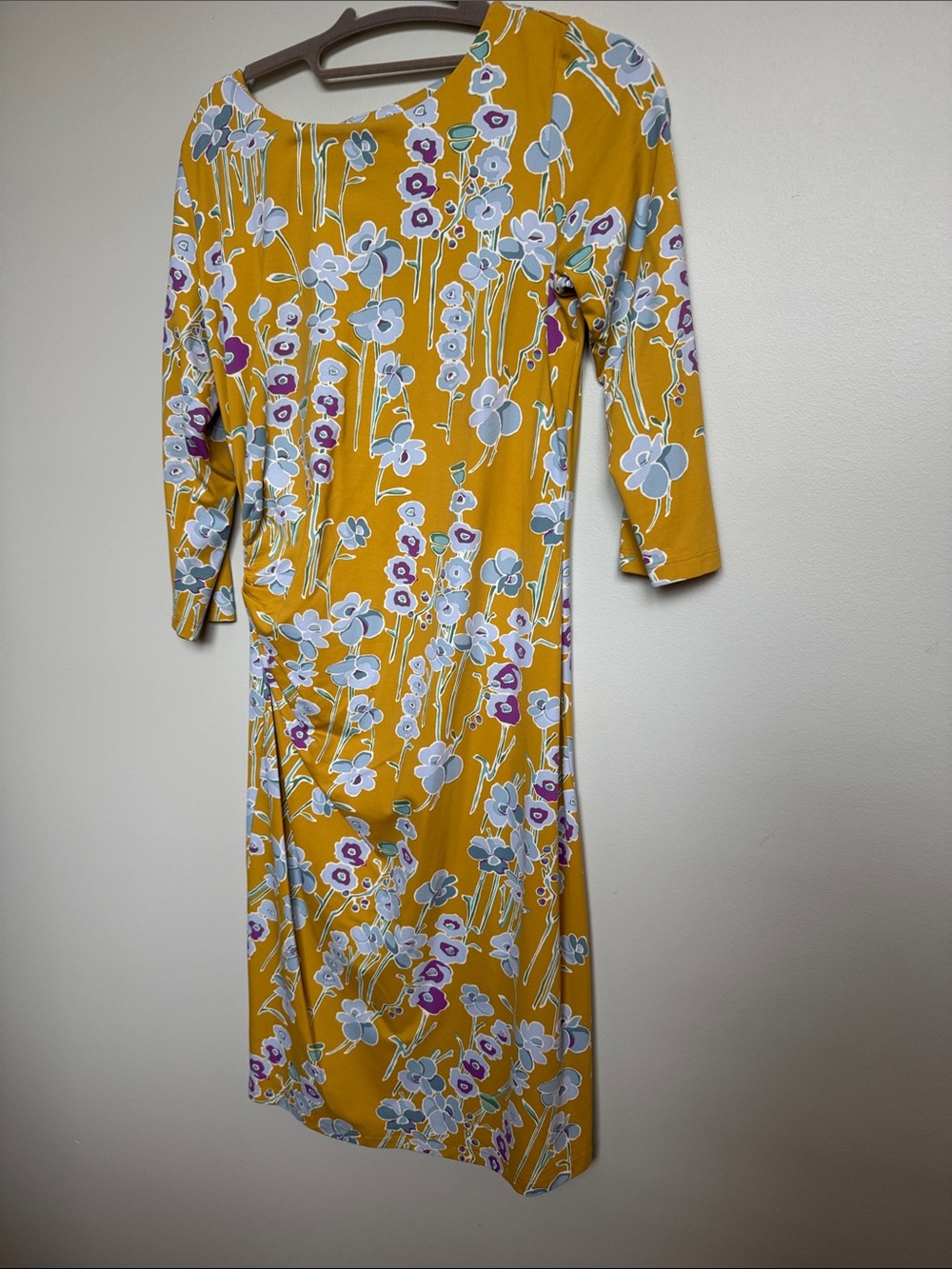 J. McLaughlin Mustard Floral Midi Dress with 3/4 Sleeves